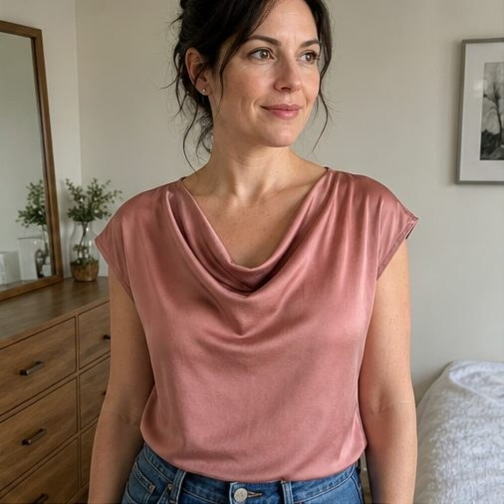 Rust Tie Neck Blouse - Picture 2 of 6